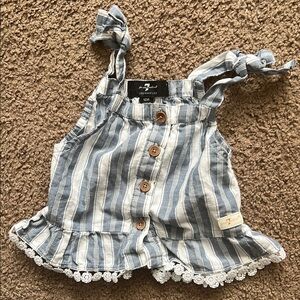 7 For all Mankind” Blue and White Striped Button-Up Top. READ DESCRIPTION